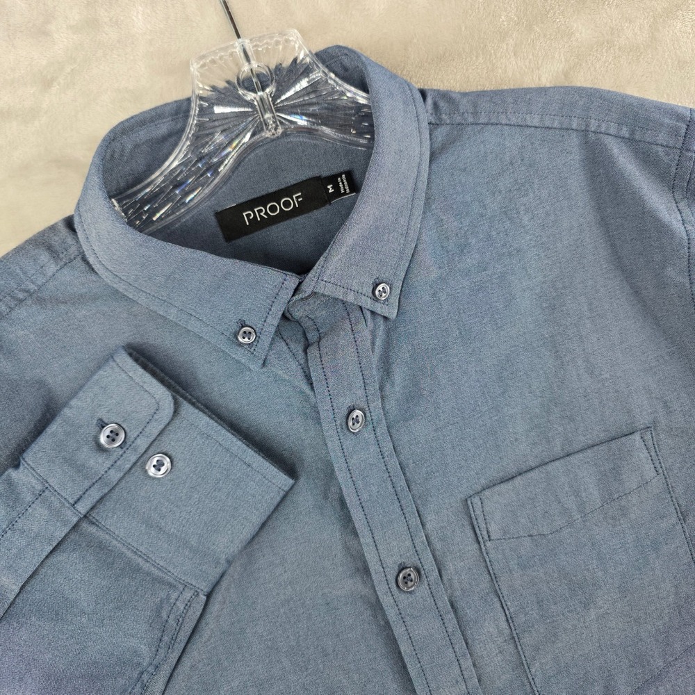Huckberry Proof Button Down Shirt Mens Medium Blue Long Sleeve Collared Pocket